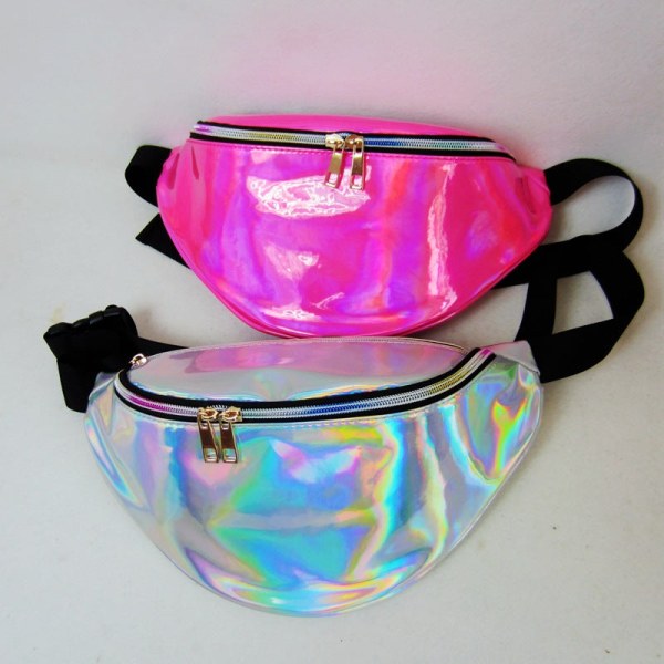 Menn kvinner Fanny Pack midjeveske Flow Outdoor Sports og Casual Reflekterende Gjennomsiktig PVC Skråbryst Rose Red PU