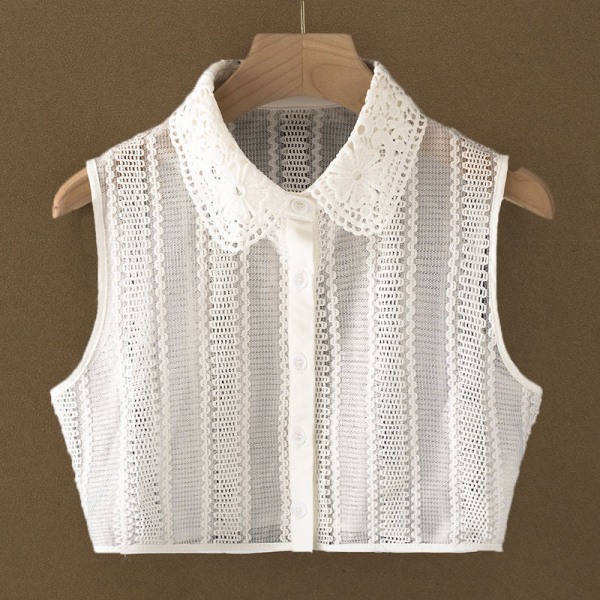 Women girls fake collar Detachable  Sub- Lace Cutout Blouse  Inner Wear Sweater Detachable White KT8854 round neck XL