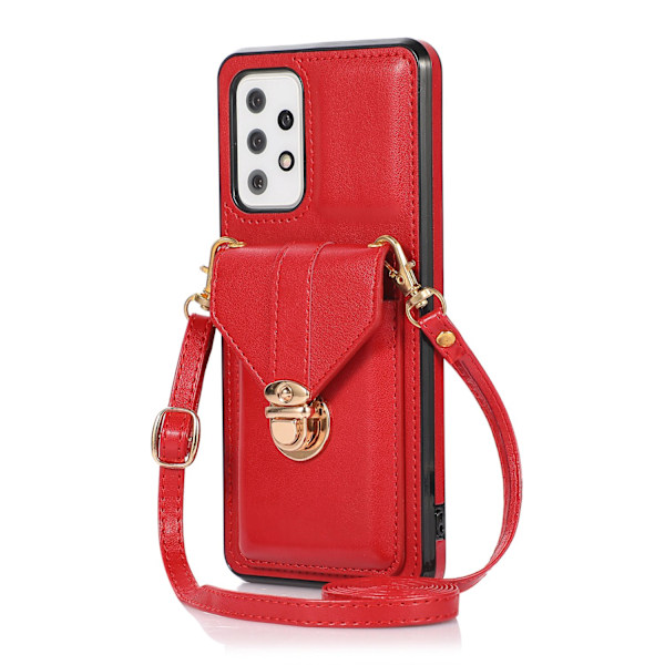 Fodral för iPhone 13MINI röd mode crossbody helkropp korthållare snodd axelrem