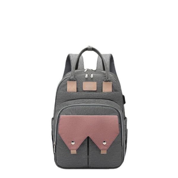 Vaippalaukut Mommy Bag USB latausreppu Monitoiminen suurikapasiteettinen kannettava reppu gray Pink