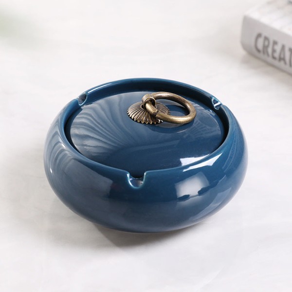 Askfat Northern Ceramic Home Enkelt Snyggt lock Vindtätt Keramik Trend Ashtray-Emperor kiln dark blue
