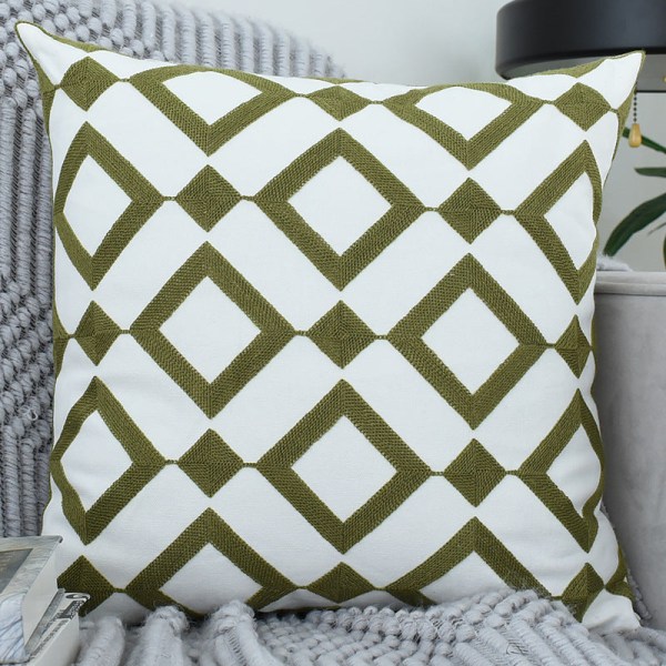 Nordic Geometric Green SUNFLOWER Broderiputetrekk, friskt og mykt med putekjerne Square 45 * 45cm (without core)