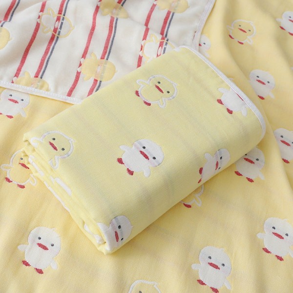 Babygaze badehåndkle født bomull jacquard seks lags dekketeppe Sommerbarnehagehåndkleteppe Yellow duck 110*110cm