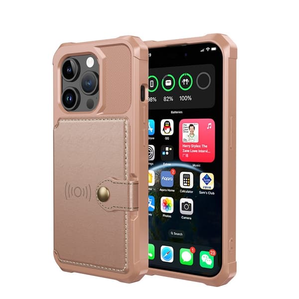 Fodral för iPhone 14 Pro Max roséguld kortplats plånbok multifunktion