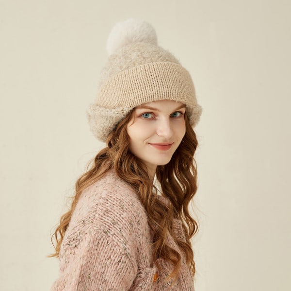 Lämmin talvi neulottu pipo hatut naisten syksyinen aikuisten hiuspallo kartiomainen korvasuojaus yksivärinen villainen unisex Khaki