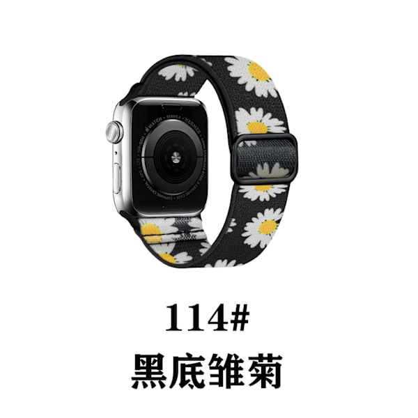 Klockarmband för Apple Watch iWatch 38/40/41 med tjockt justeringsspänne 1 svart botten tusensköna tunt spänne