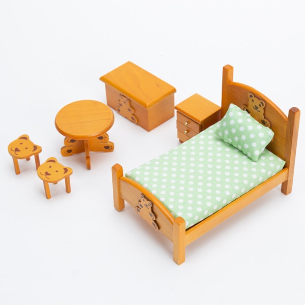 Miniaturemøbler Legetøjsdukker Hus gør-det-selv-dekorationstilbehør Mini 1:12 Barnebjørnemøbler Green six-piece set