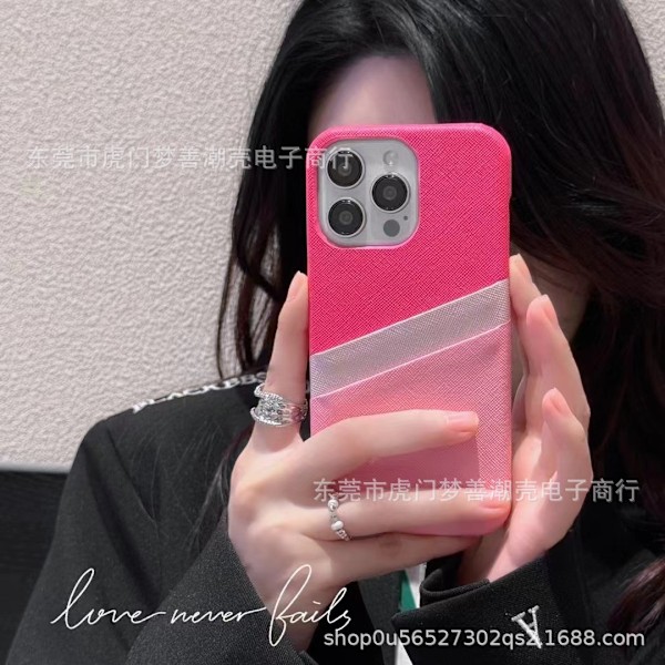 Fodral för iPhone 14 rosa rosröd trendig kortplats business nisch dubbelt läder hårt