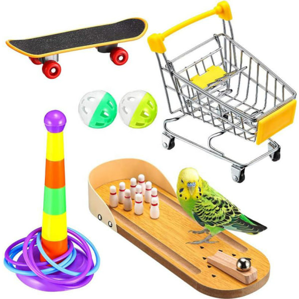 Säker giftfria fågelleksaker papegoja skateboard vagn Ball Pussel träning 5/6/7-delade set Style 3