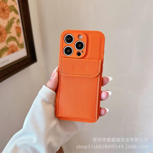 Etui til iPhone 17 Pro Orange Læder Simpel Mode Kortholder Fuld Dækning