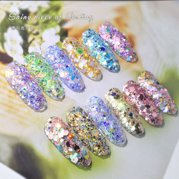 Negledekorasjoner for Nail Art 12 Farge Lysskiftende Løkpulver Magisk Farge Glitter Paljetter Glitter DJ11