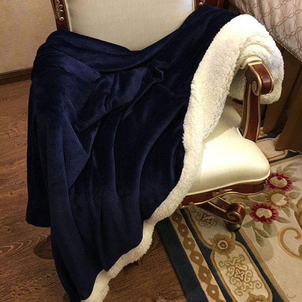 Uldtæppe Tæppe Tæppe Dobbeltlags fortykket tæppe Dyne Coral Fleece Kontorluretæppe Dark Blue 100*160cm