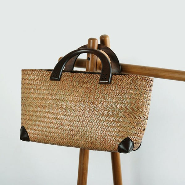 Kvinner Dame Handbag Straw Bag Kunstnerisk nasjonal stil Tourism Beach Bag Earth Golden small Size (pijiao)
