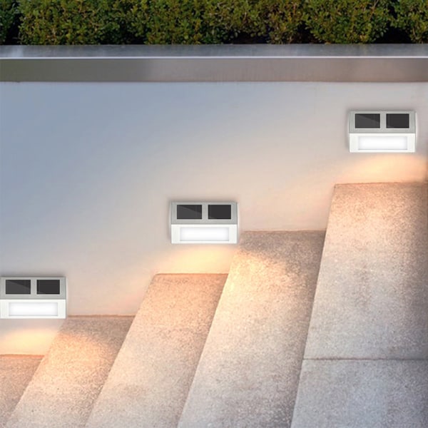 Solar LED Vandtæt Rustfrit Stål Trappelys Udendørs Have Væglampe White Light