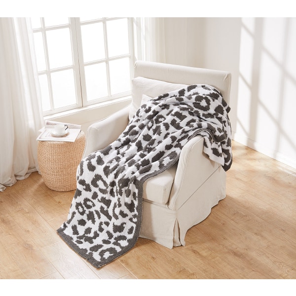 Hjemmeteppe Sofateppe Strikkedeppe Flanellteppe Nappepledd Leopardtrykkteppe Big leopard-White Gray 127*152cm