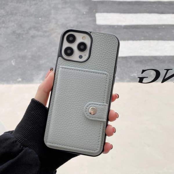 Fodral för iPhone 14max/plus ljusblå enkel skal crossbody solid korthållare vikbart Japane