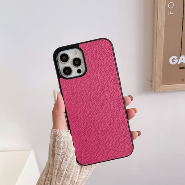 Etui til iPhone 16E, roserød litchi-lær, retro mønster
