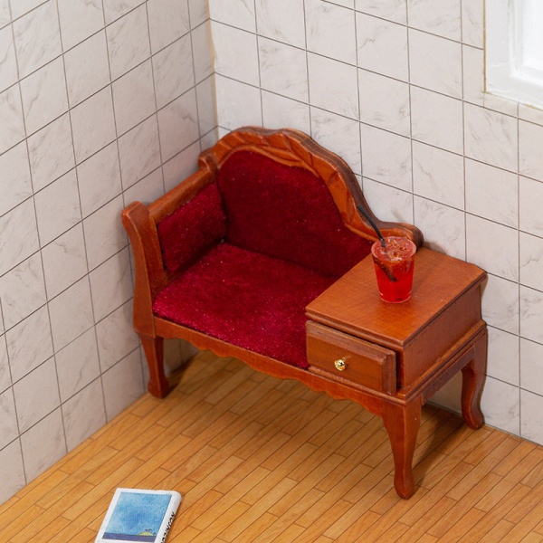 Miniatyrmøbler Leketøy Dukkehus DIY-dekorasjonstilbehør Mini 1:12 sofa sammenslått med kommode Sofa