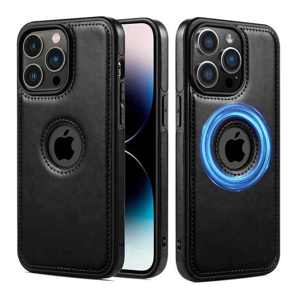 iPhone 17 Grafit Sort Etui Lædertekstur og Fuld Dækning