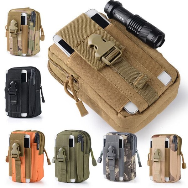 Fanny Pack Løbebælte Taljetaske Organizer Tactical Outdoor Vandtæt Multifunktionel Khaki 7 inches