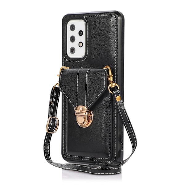 Fodral för iPhone 14 6.1 svart mode crossbody all inclusive korthållare snodd axelrem