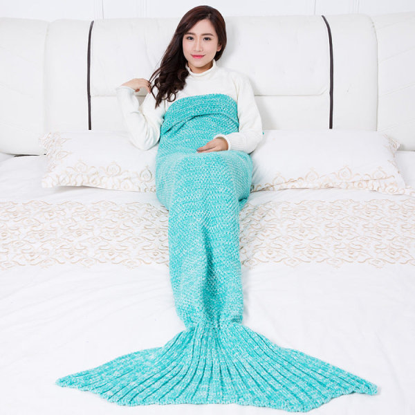 Ullteppe Mermaid Teppe Strikket Teppe Havfruehale Teppe Sofatrekk Light green 70*140cm