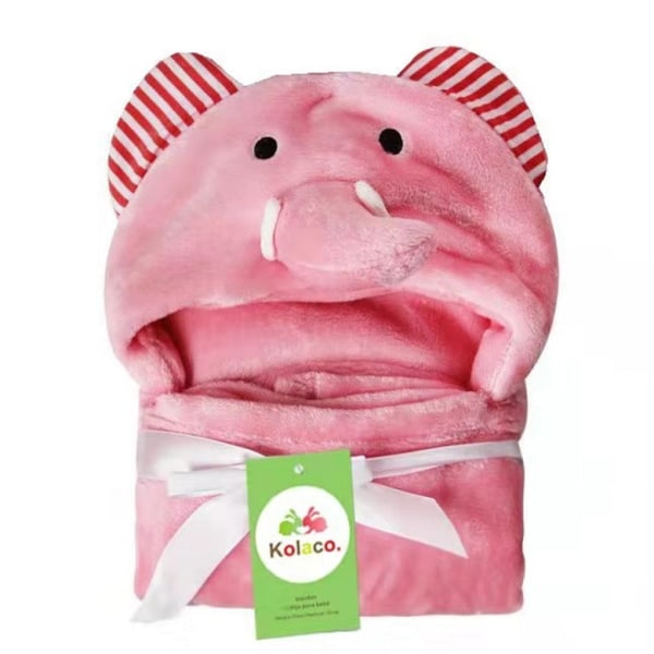 Flanell badehåndkle for barn Badekåpe Cartoon Cape Cloak Babys Teppe Klem Teppe Pink Elephant 100X70cm