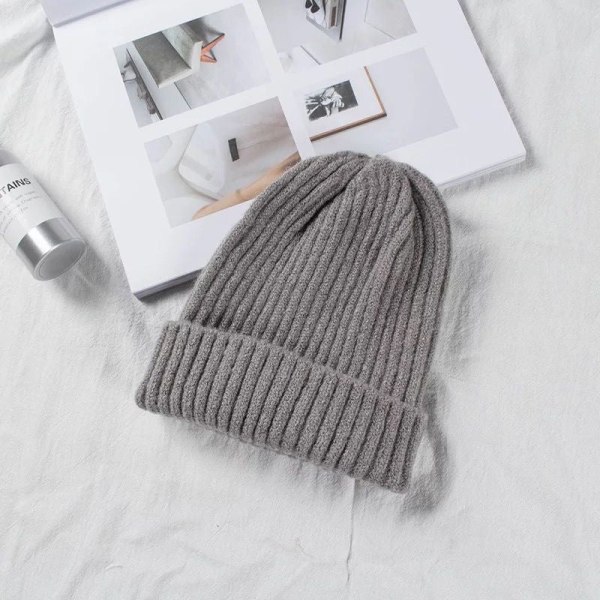 Lämmin talvi neulottu pipo Hatut Yksivärinen Vaalea Lauta Villa Cap Syksy ja Talvi Naisten Korean Tyyli Curl Unisex Gray M