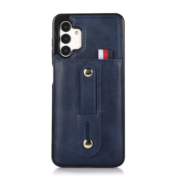 iPhone 15 Plus -kotelo, sininen korttipidike, sormus, nahkalompakko