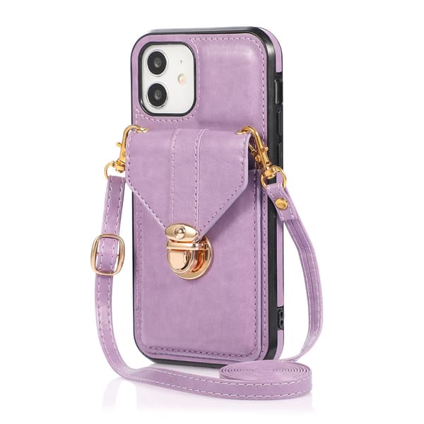 Etui til iPhone 15 Plus lilla mode crossbody kortholder hardware