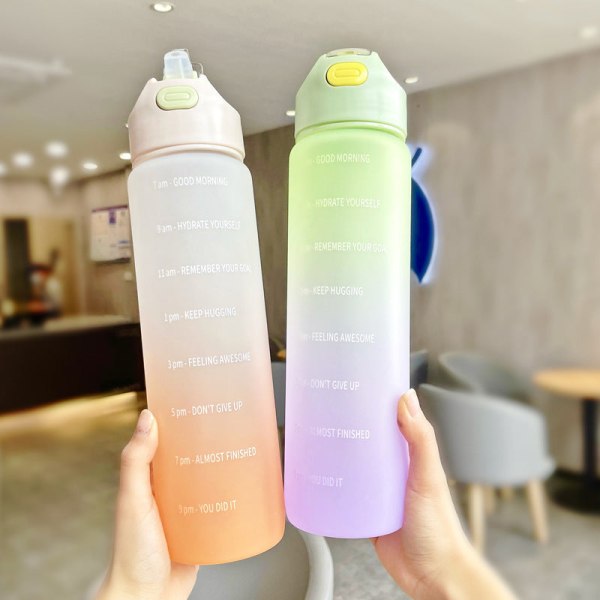 Barnvattendricksflaska Söt för barn Superkapacitet Bärbar plast Flerfärgad gradientrörelse Pink 1000ml