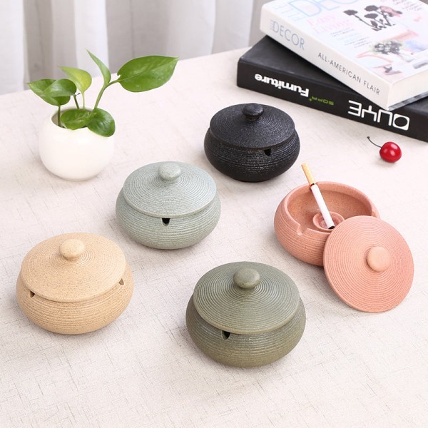 Askfat Keramik Stor Retro Creative Ugnsbakad Stengods Celadon Askfat Stoneware yellow