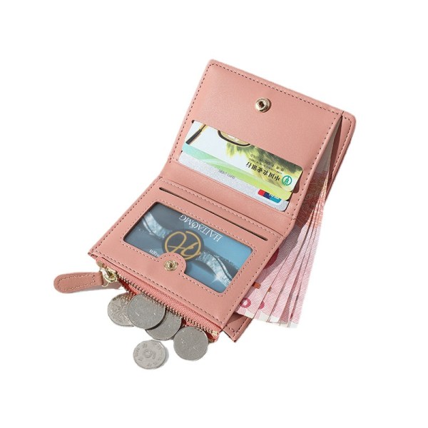 To-foldet pung Kort lynlås Pu-møntpung Mode med stor kapacitet multikort damepung Pink