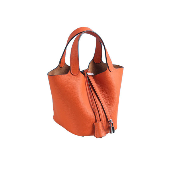 Kvinnor Damhandväska Läderhandväska First Layer Cowhide Bucket Bag Small/18cm Orange