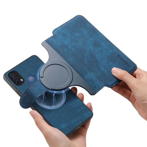 Etui til iPhone 14 blå 2 i 1 magnetisk splitlæder kortholderpung