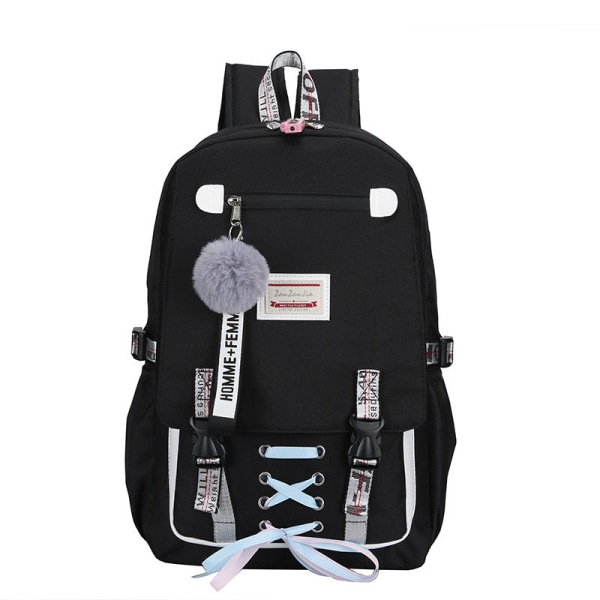 Skoleelev ryggsekk College Bookbag Reiseveske Uformell USB-lading Slitebestandig . Black