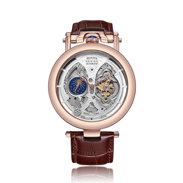 Herreure Udhulet gennemsigtig ægte Tourbillon vandtæt gave Rose shell brown belt