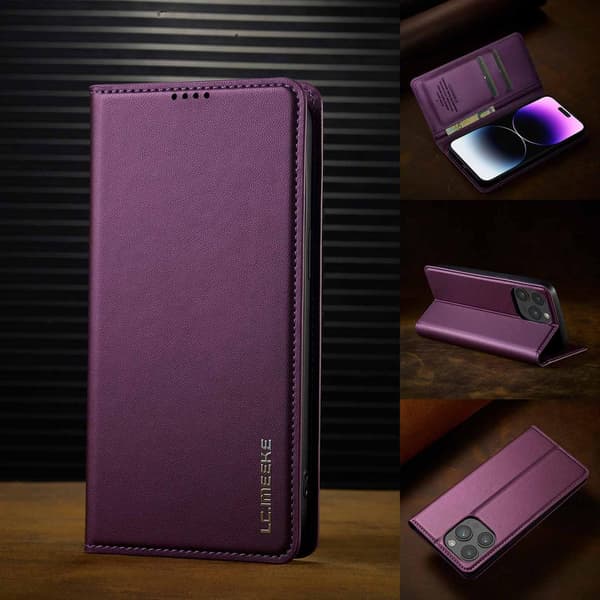 Etui til iPhone 13 Pro Max lilla magnetisk læder flip kort slot