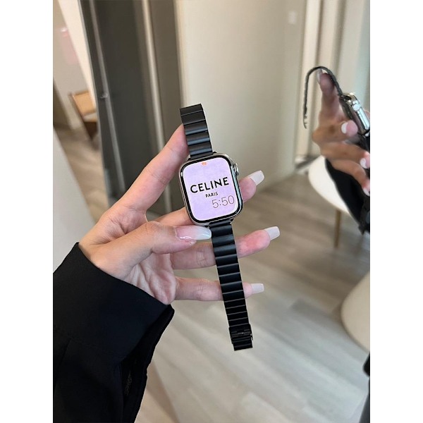 Urrem til Apple Watch iWatch S10 46mm Sort Slank Rustfri Stålrem