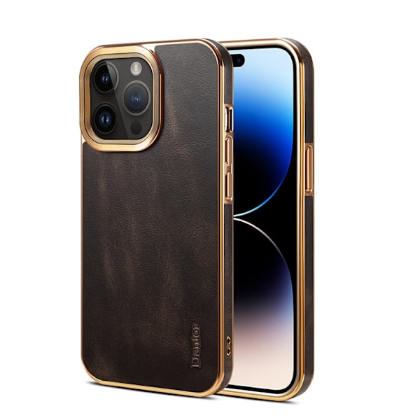 Fodral för iPhone16promax svart läder vaxat kohud elektroplätering