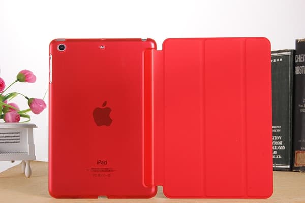 Stilig etui for iPad 2/3/4 rød tri fold elastisk skinn sleep