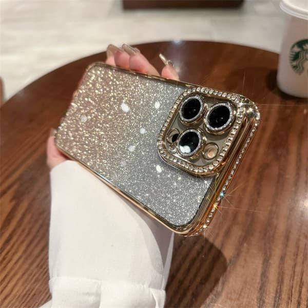 Etui til iPhone 17AIR Guld Elektropletteret Diamant Gradient Flash Diamant Blød