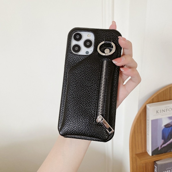 iPhone 13 -kotelo, litsikuvioinen kolikkokukkaro, korttipidike, musta, japanilainen ja korealainen
