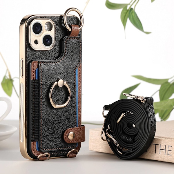 Etui til iPhone 14 Pro sort mode elektroplettering multifunktionel håndledsring lang og kort l