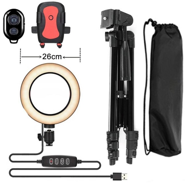 26 cm Selfie Ring Light Tripod Stand & Mobiltelefon Holder Lamper