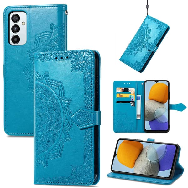 Etui til Samsung S24 Fe blåt læder flip præget Blue