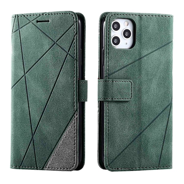 Fodral för iPhone 14pro tallgrön hudkänsla sömnad läder kortplats flip anti fall magnetisk