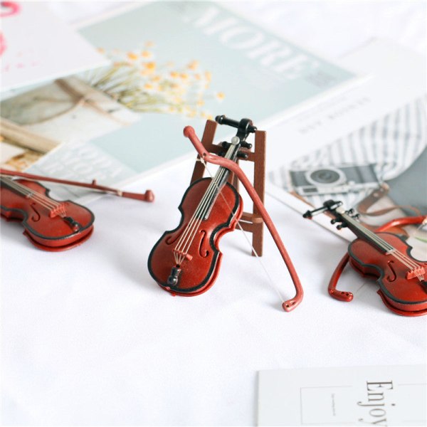 Miniature Møbler Legetøj Dukker Hus DIY Dekoration Tilbehør Mini Violin Musikinstrument Violin