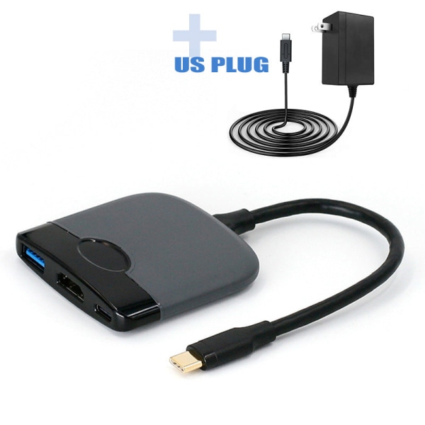 För Nintendo Type-C tre-i-ett Expansion Dock Switch Portable Base HD Video Converter Hub Black and gray US plug