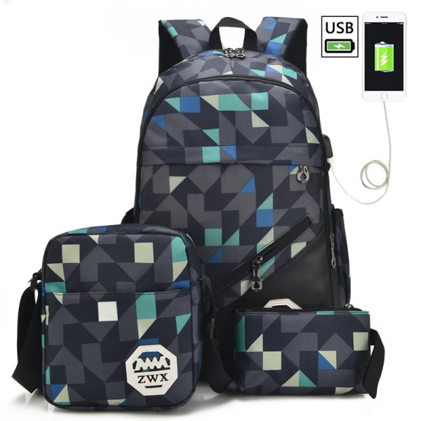 Menn Ryggsekk Skulderveske Middle School Student Skolesekk Casual Bag Geometric package